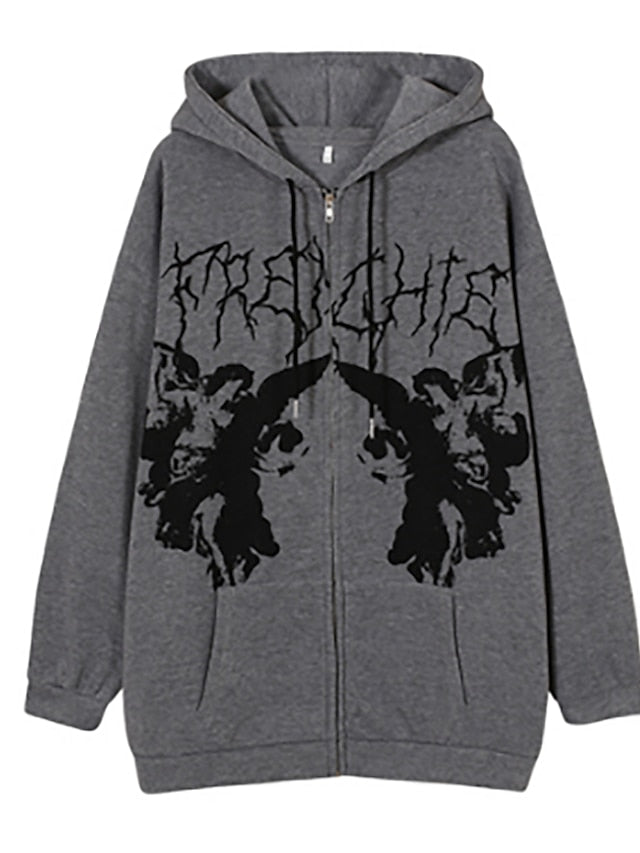 Hoodie Sweatshirt Zip Up Blue Light Brown Dark Gray Graphic Long Sleeve M L XL XXL XXXL for Women - LuckyFash™