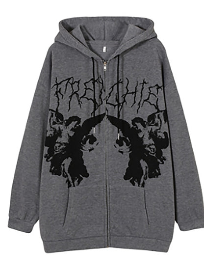 Hoodie Sweatshirt Zip Up Blue Light Brown Dark Gray Graphic Long Sleeve M L XL XXL XXXL for Women - LuckyFash™