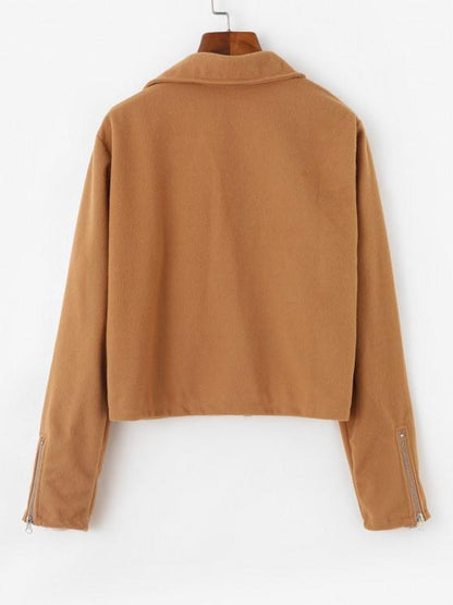 Inclined Zipper Plain Jacket - LuckyFash™