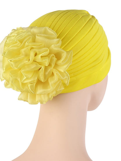 Female Stylish Indian Big Flower Solid Color Turban Hat Comfortable Women Muslim Pullover Hat African Head Wrap Hijab Cap Headwear - LuckyFash™