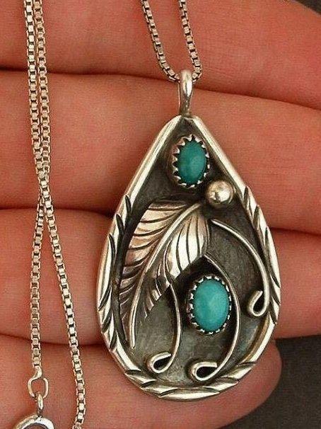 Inlaid Turquoise Antique Dyed Black Feather Necklace - LuckyFash™