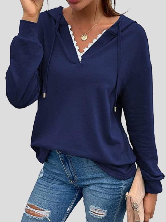 Women's Hoodies Casual Lace V-Neck Long Sleeve Hoodie - LuckyFash™