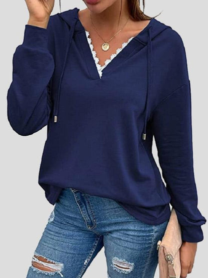 Women's Hoodies Casual Lace V-Neck Long Sleeve Hoodie - LuckyFash™