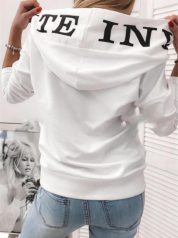Women's Hoodies Loose Letter Print V-Neck Long Sleeve Hoodies - LuckyFash™