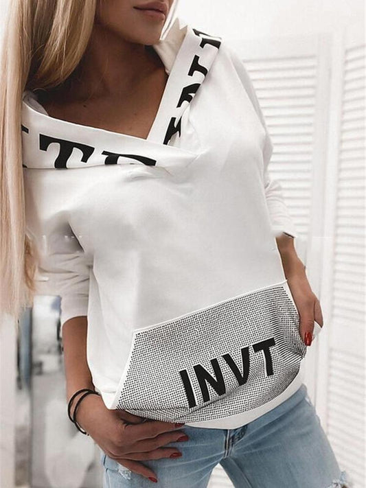 Women's Hoodies Loose Letter Print V-Neck Long Sleeve Hoodies - LuckyFash™