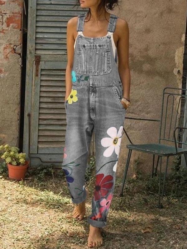 Women's Jumpsuits Printed Sling Pockets Denim Jumpsuit - LuckyFash™