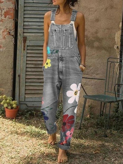 Women's Jumpsuits Printed Sling Pockets Denim Jumpsuit - LuckyFash™