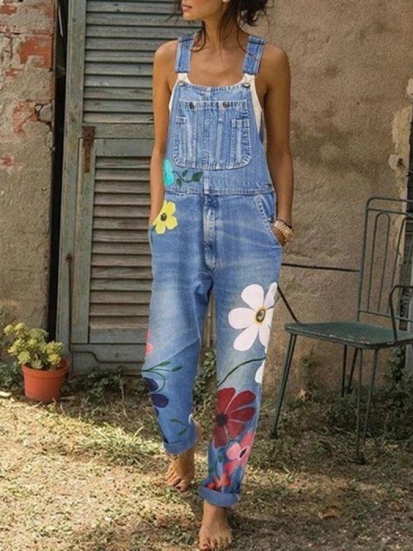 Women's Jumpsuits Printed Sling Pockets Denim Jumpsuit - LuckyFash™