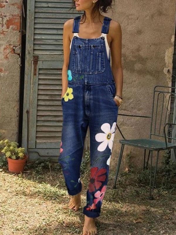 Women's Jumpsuits Printed Sling Pockets Denim Jumpsuit - LuckyFash™