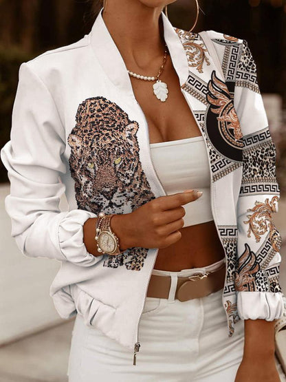 Women's Jackets Printed Zipper Cropped Cardigan Jacket - LuckyFash™