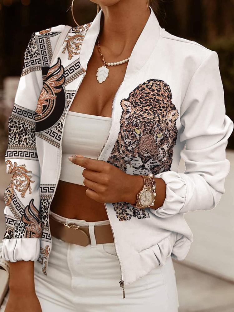 Women's Jackets Printed Zipper Cropped Cardigan Jacket - LuckyFash™