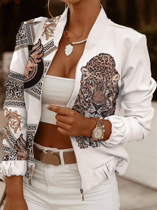 Women's Jackets Printed Zipper Cropped Cardigan Jacket - LuckyFash™