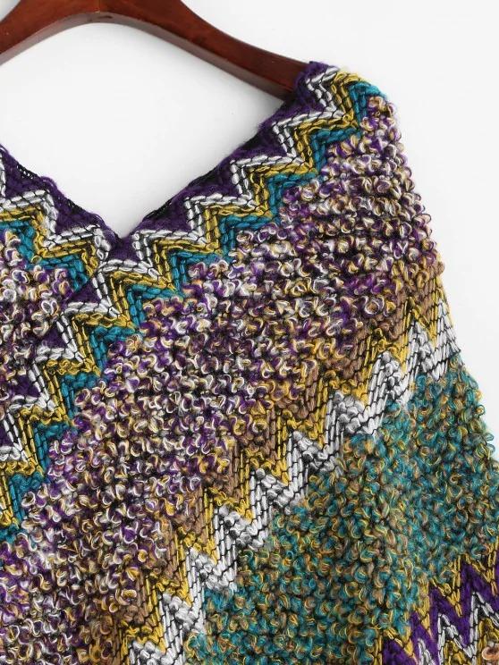 Intarsia Knit Fringed Poncho Sweater - LuckyFash™