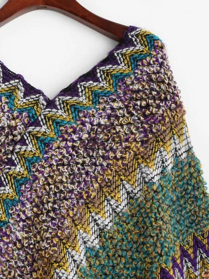 Intarsia Knit Fringed Poncho Sweater - LuckyFash™