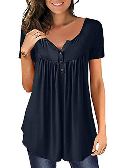 Women's Henley Shirt T shirt Tee Black White Red Plain Button Short Sleeve Casual Daily Basic Daily Casual Round Neck Long S - LuckyFash™