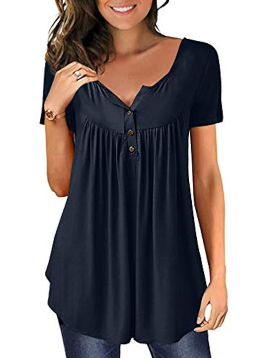 Women's Henley Shirt T shirt Tee Black White Red Plain Button Short Sleeve Casual Daily Basic Daily Casual Round Neck Long S - LuckyFash™