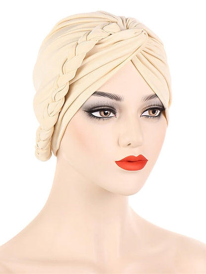Women Lady Muslim Braid Head Turban Wrap Plain Color Islamic Arab Cap Hat Hair Loss Bonnet Beanies - LuckyFash™