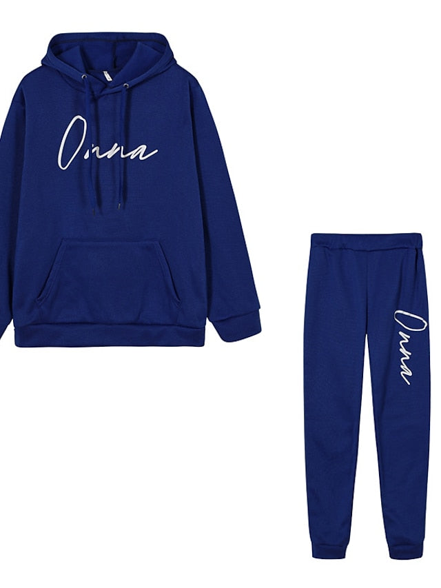 Women's Hoodie Tracksuit Pants Sets Sweatpants Streetwear Green Black Sports Outdoor Casual Letter Hooded S M L XL XXL - LuckyFash™