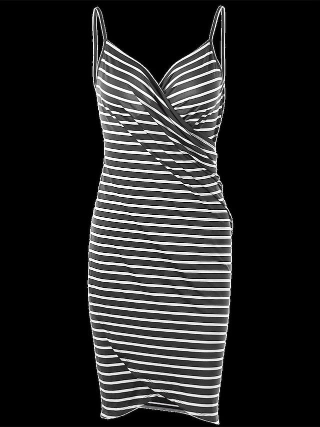 Women's Beach Dress Resort Wear Beach Wear Mini Dress Backless Fashion Casual Stripe Spaghetti Strap Sleeveless Loose Fit Outdoor Vacation Black White 2023 Summer Spring S M L XL - LuckyFash™
