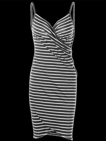 Women's Beach Dress Resort Wear Beach Wear Mini Dress Backless Fashion Casual Stripe Spaghetti Strap Sleeveless Loose Fit Outdoor Vacation Black White 2023 Summer Spring S M L XL - LuckyFash™