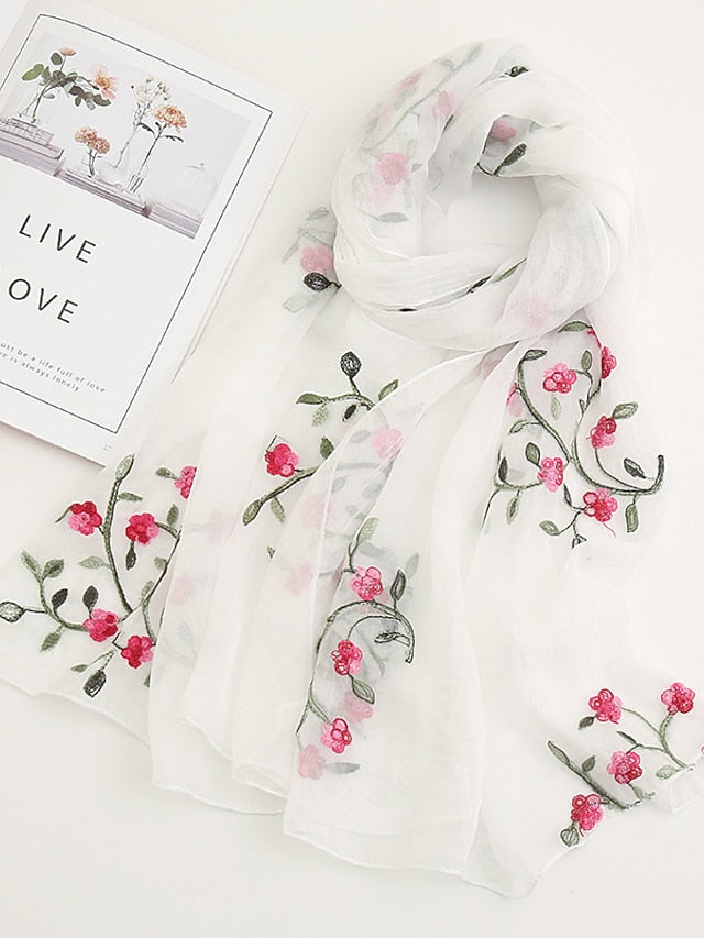 Women's Scarves Daily Holiday Flowers Cotton Polyester Vacation Bohemia Sunscreen Outdoor Casual 1 PC - LuckyFash™