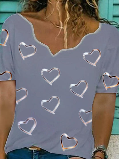 Irregular Collar Love Print Short Sleeve T-shirt - LuckyFash™