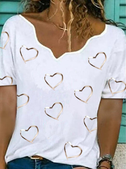 Irregular Collar Love Print Short Sleeve T-shirt - LuckyFash™