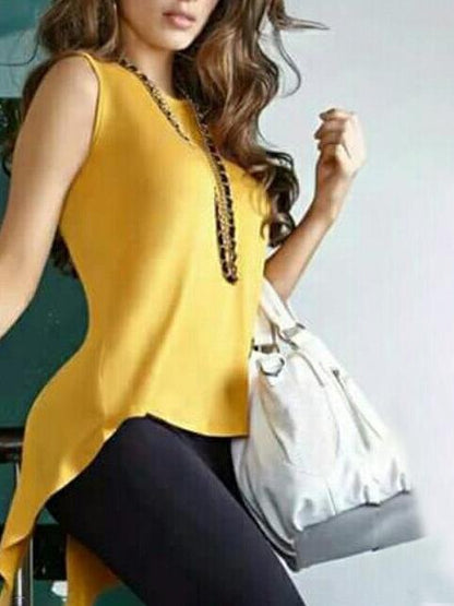 Irregular Cross Back Slim Solid Round Neck Sleeveless Tank Top - LuckyFash™