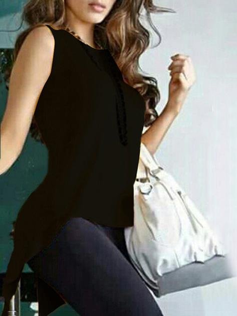 Irregular Cross Back Slim Solid Round Neck Sleeveless Tank Top - LuckyFash™