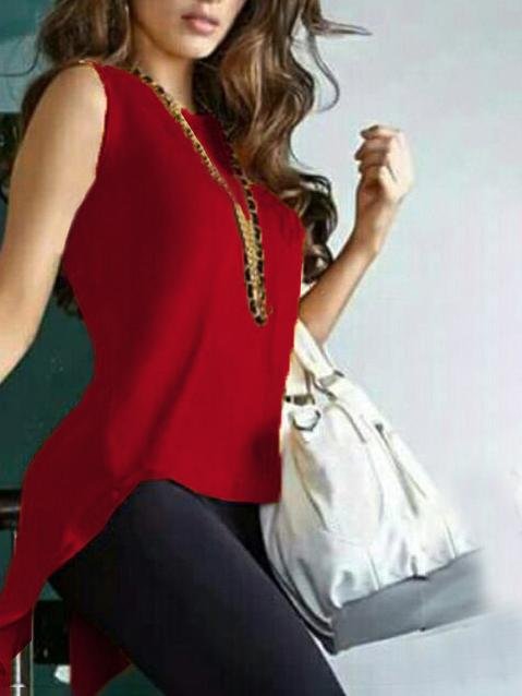 Irregular Cross Back Slim Solid Round Neck Sleeveless Tank Top - LuckyFash™