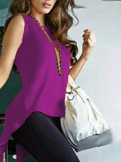 Irregular Cross Back Slim Solid Round Neck Sleeveless Tank Top - LuckyFash™