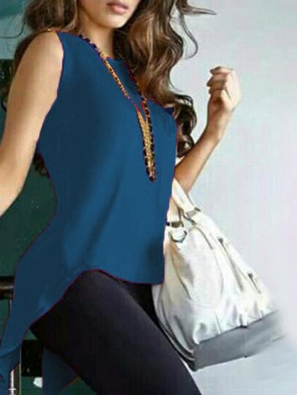 Irregular Cross Back Slim Solid Round Neck Sleeveless Tank Top - LuckyFash™