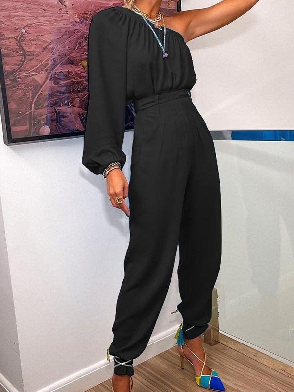 Irregular One-Shoulder Sleeve Top & Casual Pants Two-Piece Suit - LuckyFash™