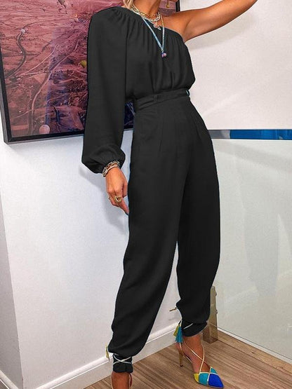 Irregular One-Shoulder Sleeve Top & Casual Pants Two-Piece Suit - LuckyFash™