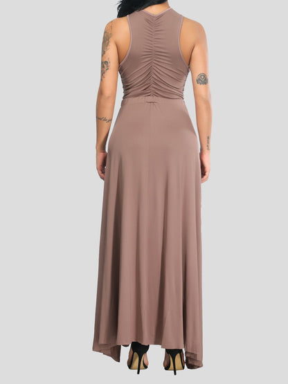Irregular Solid Sleeveless Slit Pleated Dress - LuckyFash™