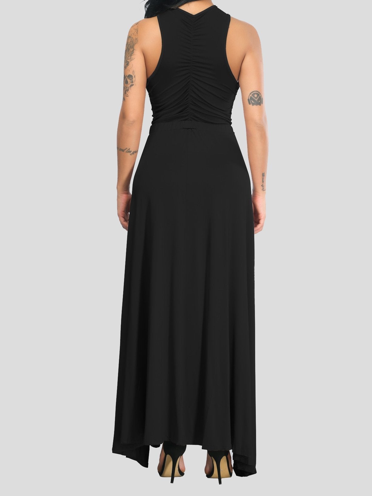 Irregular Solid Sleeveless Slit Pleated Dress - LuckyFash™