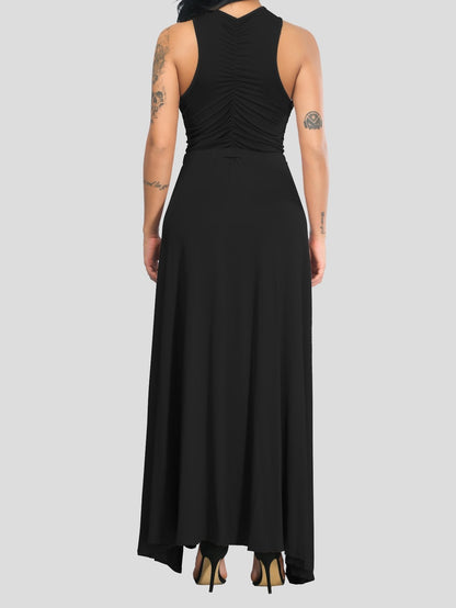 Irregular Solid Sleeveless Slit Pleated Dress - LuckyFash™