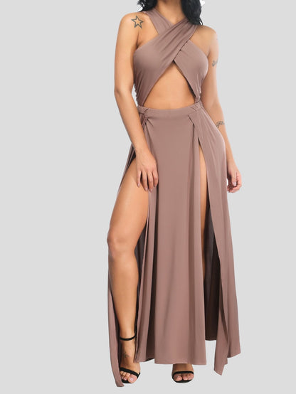 Irregular Solid Sleeveless Slit Pleated Dress - LuckyFash™
