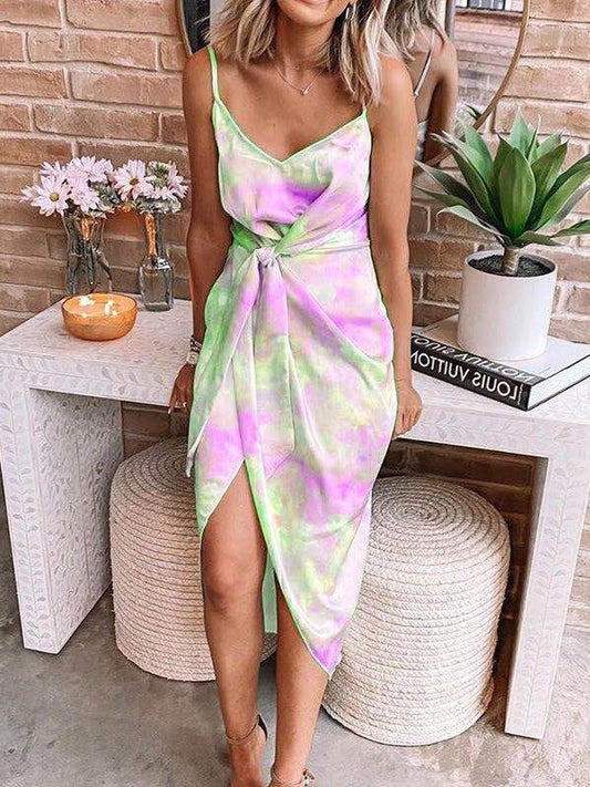 Irregular Twist Tie-Dye Backless Strap Dress - LuckyFash™