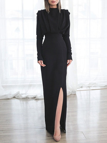 Womenâ€˜s Formal Party Dress Wedding Guest Dress Sheath Dress Long Dress Maxi Dress Black Red Long Sleeve Pure Color Ruched Winter Fall Autumn Turtleneck Fashion Winter Dress 2023 XS S M L XL XXL - LuckyFash™