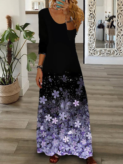 Women's Floral Crew Neck Long Dress Maxi Dress Casual Dress Print Dress Casual Outdoor Daily Weekend Print Long Sleeve Dress Regular Fit White Fall Spring S M L XL XXL - LuckyFash™