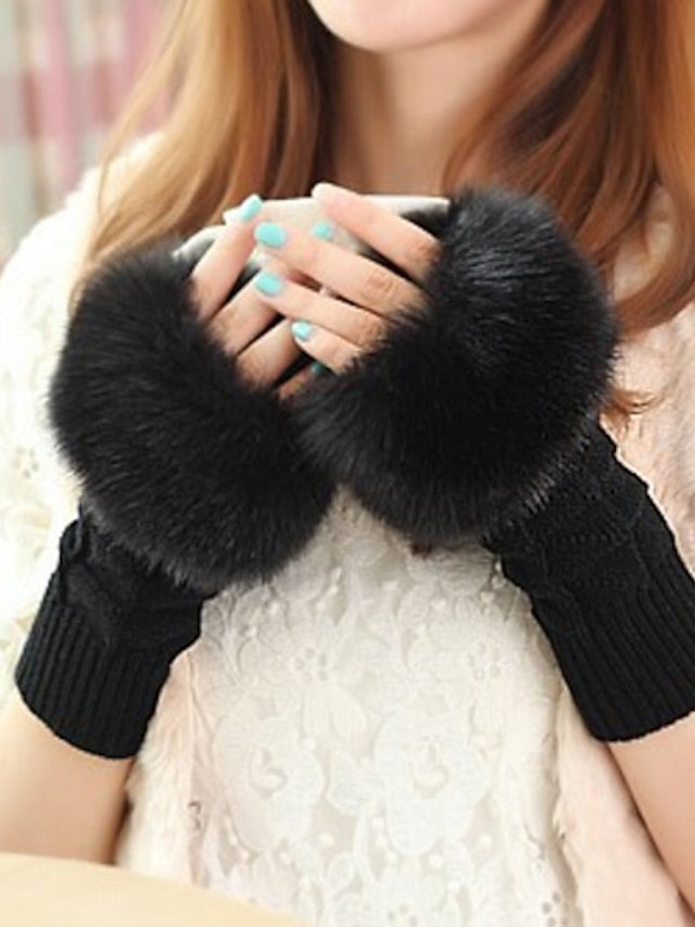 Women's Cute Faux Fur Fingerless Gloves - LuckyFash™