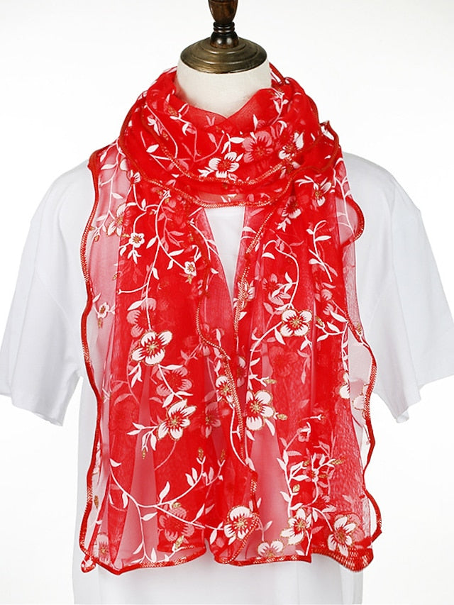 New Flower Embroidery Gauze Scarf Women Travel Holiday Sunscreen Beach Shawl Daily Streetwear Birthday Gift - LuckyFash™
