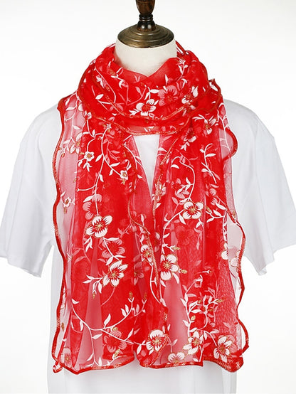 New Flower Embroidery Gauze Scarf Women Travel Holiday Sunscreen Beach Shawl Daily Streetwear Birthday Gift - LuckyFash™