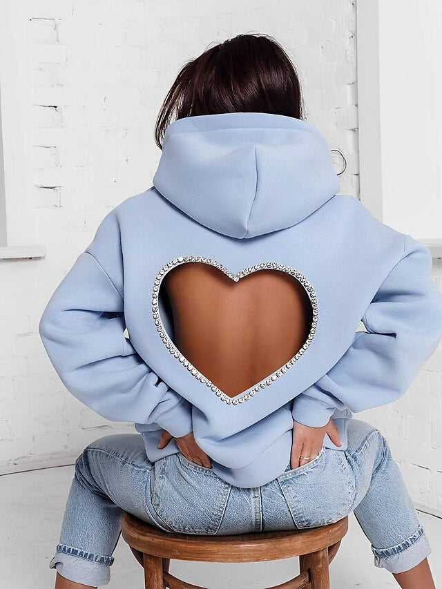 Hoodie Heart Basic Hooded Regular Winter Light Blue Green Pink Black for Women - LuckyFash™