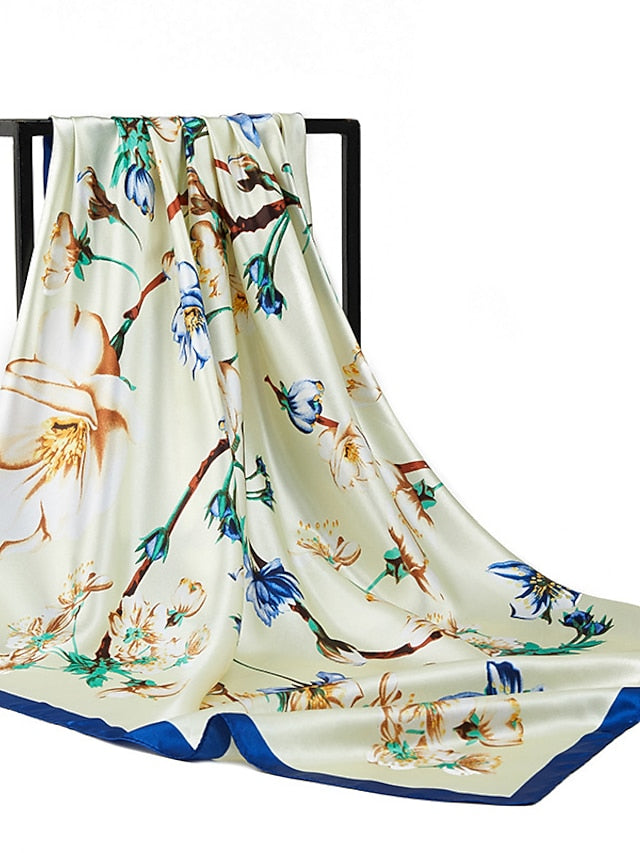 Flower Square Scarf Women Shawl Wrap Hijab Female Hair Band Wrist Headkerchief 90*90cm Bandana - LuckyFash™