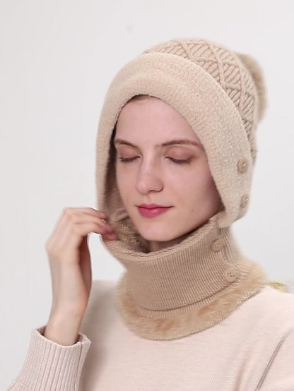 Winter Hats For Women Soft One-Piece Warm Mask Knitted Hat Thickened Lining Warm Beanies Female Cycling Cap - LuckyFash™