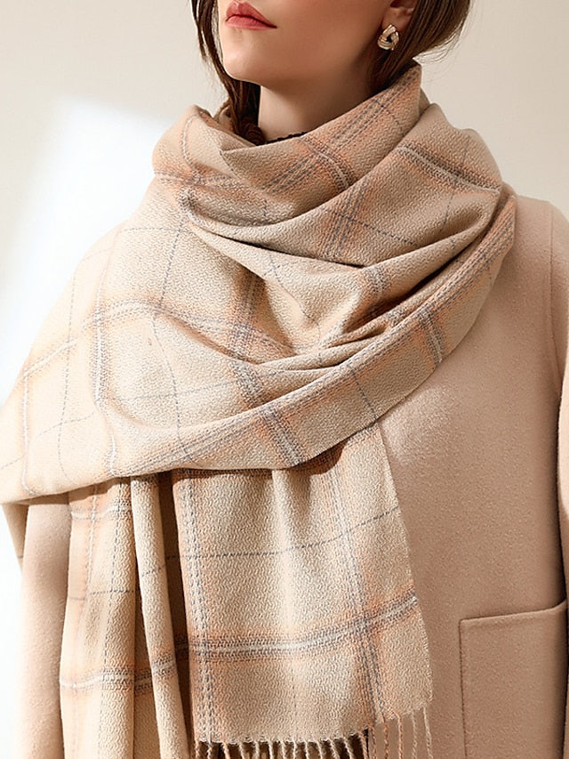 Winter New Women's Plaid Scarves Knit Mix Color Long Tassel Shawl Wraps  Ponchos Cape Scarves Thicken Warm Soft Female Scarf - LuckyFash™
