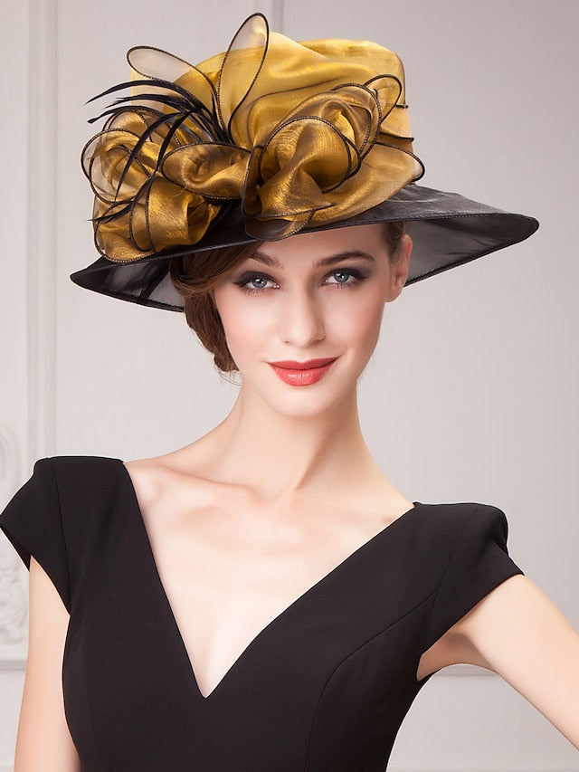Hats Headwear Organza Sun Hat Wedding Casual Kentucky Derby Melbourne Cup With Floral Headpiece Headwear - LuckyFash™