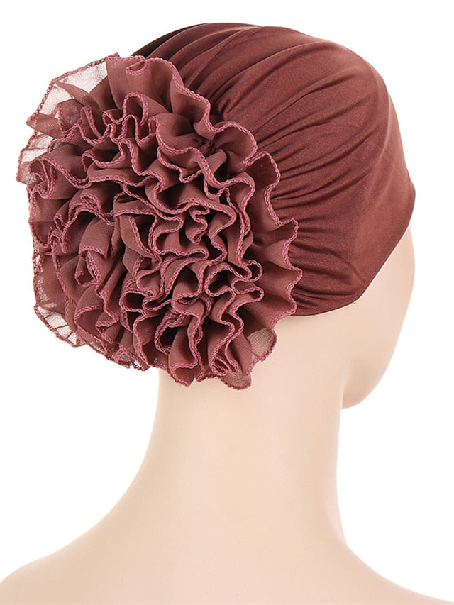 Woman Big Flower India Hat Beanie Turban Hair Accessories Elastic Cloth Hair Bands Hat Chemo Beanie Ladies Muslim Solid Hair Loss Cap - LuckyFash™